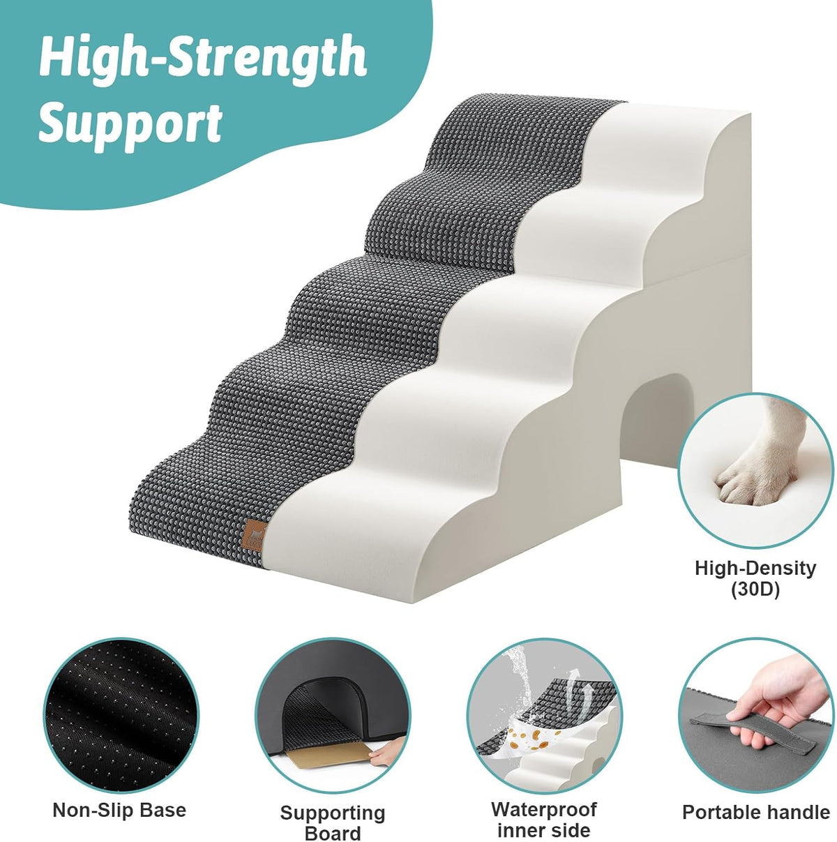 Extra Wide Dog Stairs with Tunnel, Detachable Large Pet Step for Small Medium Dog, Puppy or Cat, Ramp for High Bed, Couch, Sofa or Car, Stable, 19.7x33x22.4 inch, 5 Step, Dark Grey