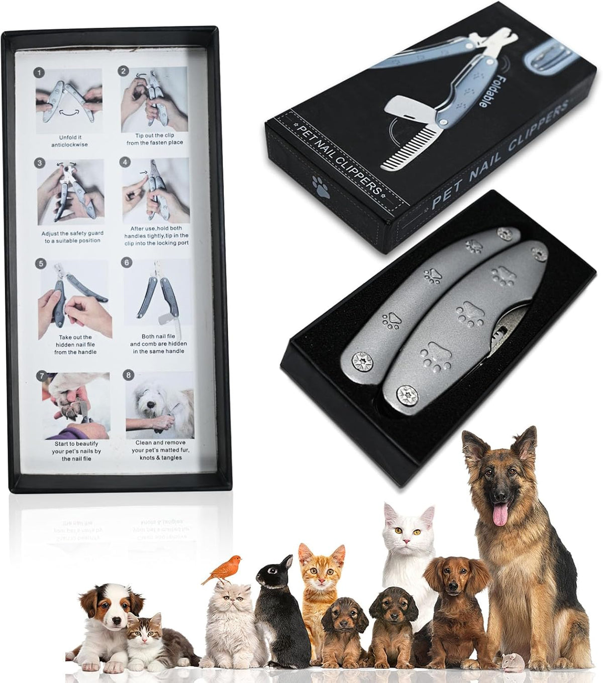 【2025 Quiet Design】 Dog Nail Clippers for Sensitive Dogs, Sharp Smoothest Nail Clippers for Large Medium Small Dog with Nail File & Comb, Cut Through Thick Nail in One Squeeze, Heavy Duty