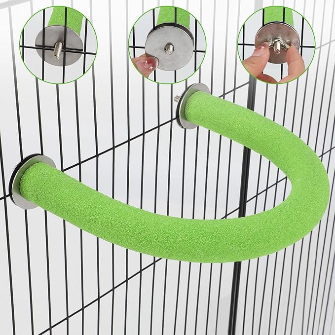 Rypet U Shape Parrot Perch Stand Toy for Paw Grinding Clean Stick Exercise, Rough-Surfaced Quartz Bird Perch Standing Cage Accessories for for Small Parakeets Cockatiels Conures Macaws Finches(Green)