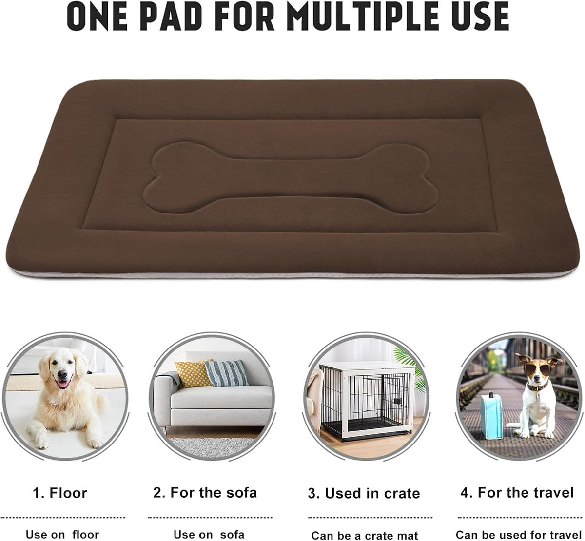 JoicyCo Dog Bed Soft Dog Crate Pad Mat for Medium/Large Dogs, 36 in Non-Slip Bottom Washable Dog Sleeping Mattress Pet Beds Cat Bed Kennel Pad, Dark Brown