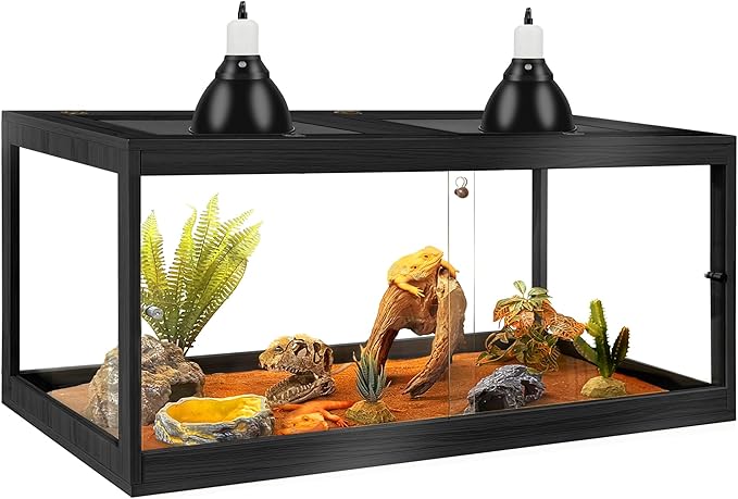 PROLEE Bearded Dragon Tank,Tempered Glass Reptile Tank with Mesh Roof and Front Sliding Door,Anti-Scratch Lizard Tank,Spacious Reptile Enclosure for Snakes,Lguanas (Black, 81Gallons,48"x20"x20")
