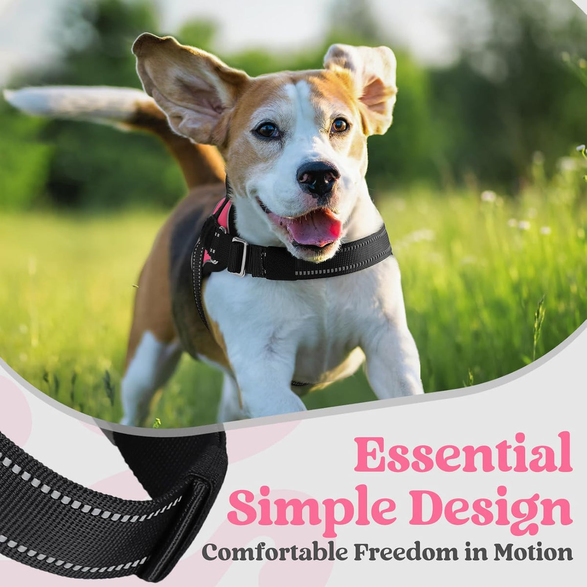 rabbitgoo Dog Harness Medium Sized, Easy On Pet Vest with One Buckle, No Pull Adjustable Service Harness with D-Ring & Handle, Reflective for Safety Walking, Training, Pink, M