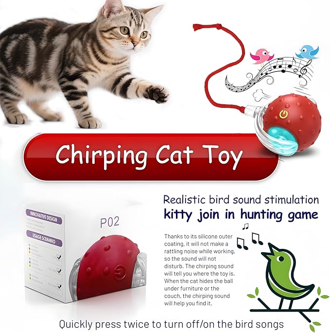 2-Pack Interactive Cat Toys Ball - 2025 New Gen with 360° Auto-Rotation Smart Obstacle Avoidance,Includes 4 Cat Spiral Spring＆1 Furry Cat Toy Mice,Ideal Kitten Toys for Bored Indoor Cats(Orange＆Blue)