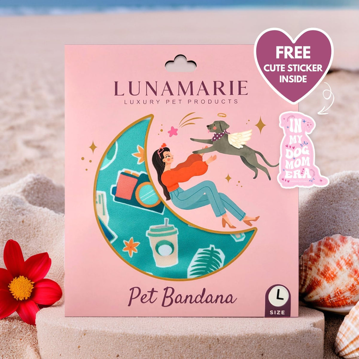LunaMarie - Luxury Pet Birthday Bandanas -Premium & Silky Poly Fabric | 100% Handmade | Custom Shape Dual Layered (Pawsport Club, Large)