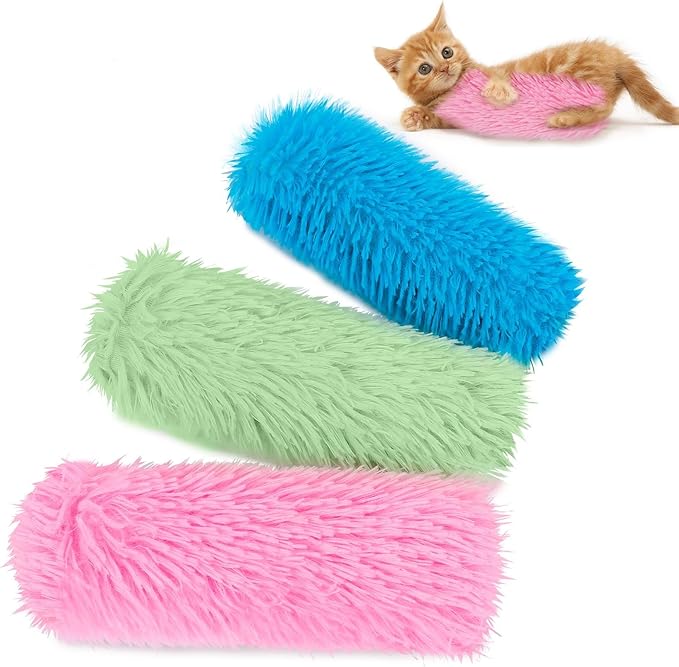 Cat Toys Cat Pillows Toys, 3 Pack Interactive Kicker Catnip Toys, Soft Durable Teething Chew Toy, Promote Exercise for Indoor (Green, Pink, Blue, 1)