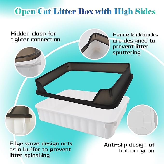 Large Cat Litter Box with High Sides,Semi Enclosed Cats Litter Box,Anti-Splashing Detachable Cat Litter Pan,Kitten Toilet with Litter Sifting Scoop for Big Middle Small Cats,Easy to Clean No Odor