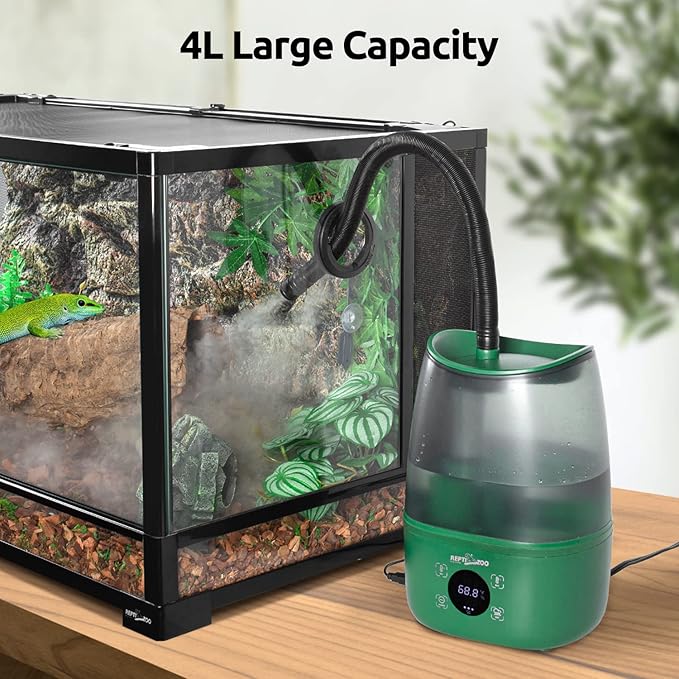 REPTIZOO Reptile Humidifier Fogger, 4L Large Reptile Fogger with Humidity Control, Terrarium Humidifiers with Extended Tube Automatic Reptile Misting System for Reptiles Amphibians Herps Vivarium