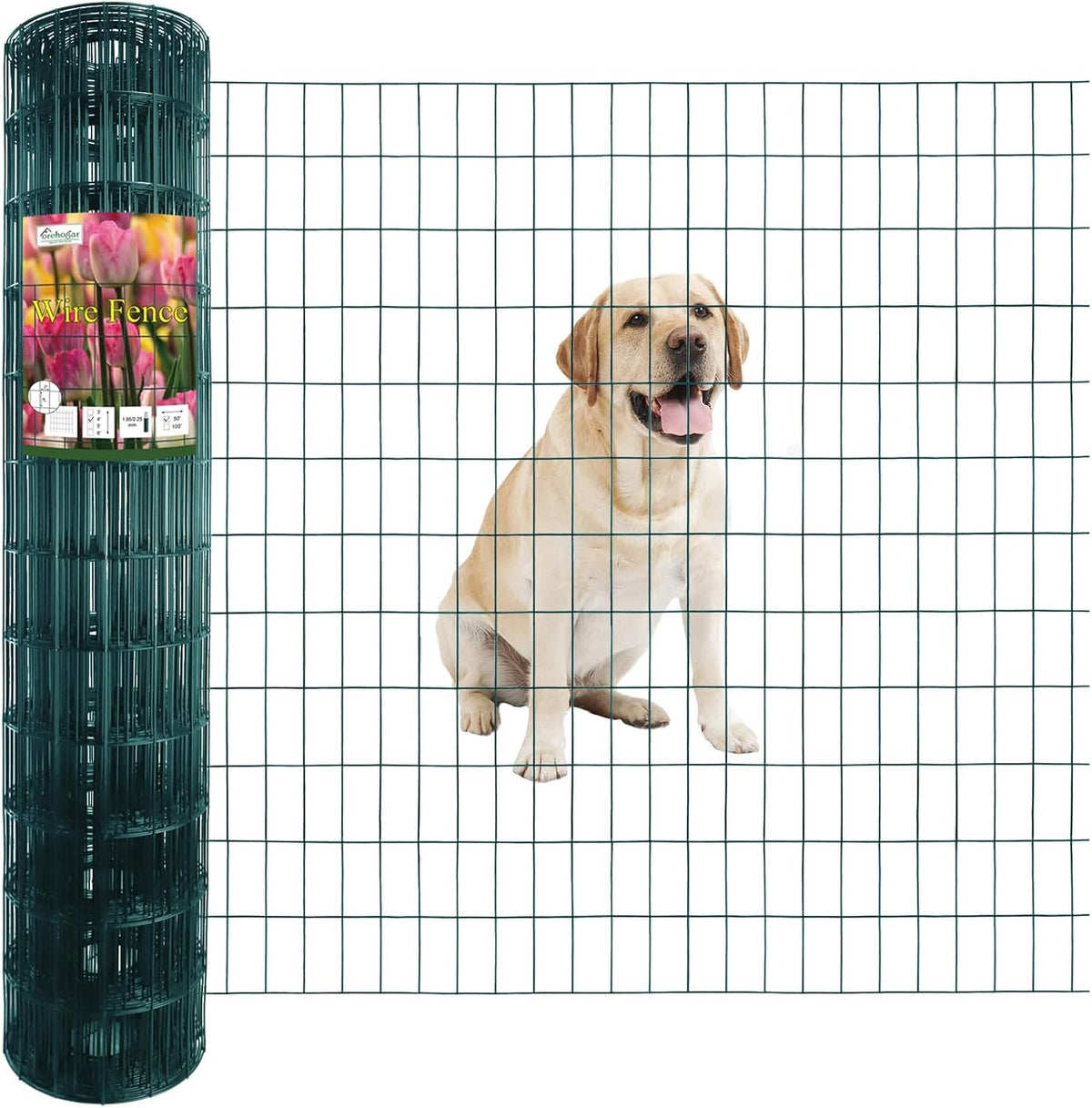 Green PVC Coated Welded Wire Fence 48 Inch x 50 Foot, 2 Inch x 4 Inch 14GA, Garden Border Fencing Roll Vinyl Coating Metal Wire Mesh Hardware Cloth for Yard Vegetable Plant Protection