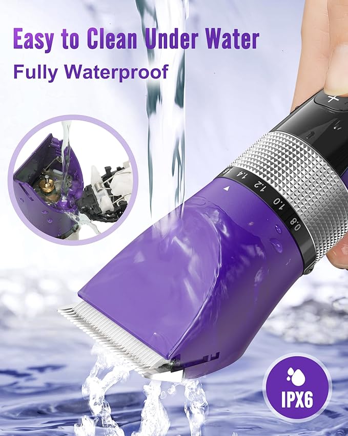 oneisall Cat Grooming Clippers for Matted Long Hair, 5-Speed Cat Grooming Kit Cordless Low Noise Pet Hair Clipper Trimmer Shaver for Dogs Cats Animals (Purple)