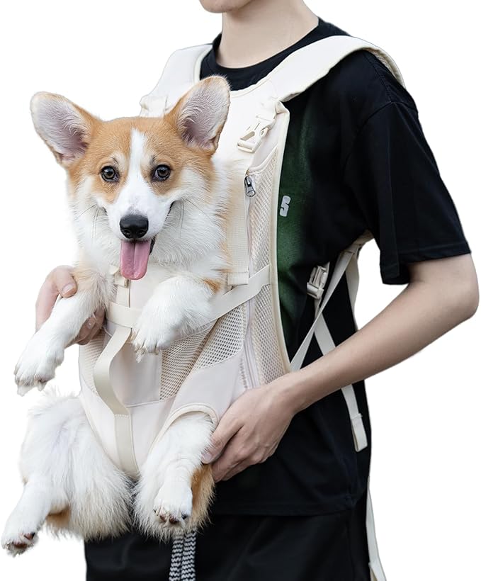 Dog Front Carrier Backpacks for Small Dogs, Legs Out Pet Carrier Sling Backpack with Adjustable Padded Ventilated Shoulder Straps, Easy-Fit for Traveling Hiking Camping