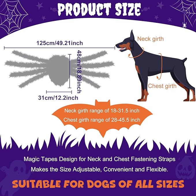 OurWarm Dog Halloween Costume for Large Dogs, 64 LED Furry Giant Dog Spider Costume Funny Pet Halloween Costumes for Big XL Large Breed Pet Party Cosplay Decor(Orange)