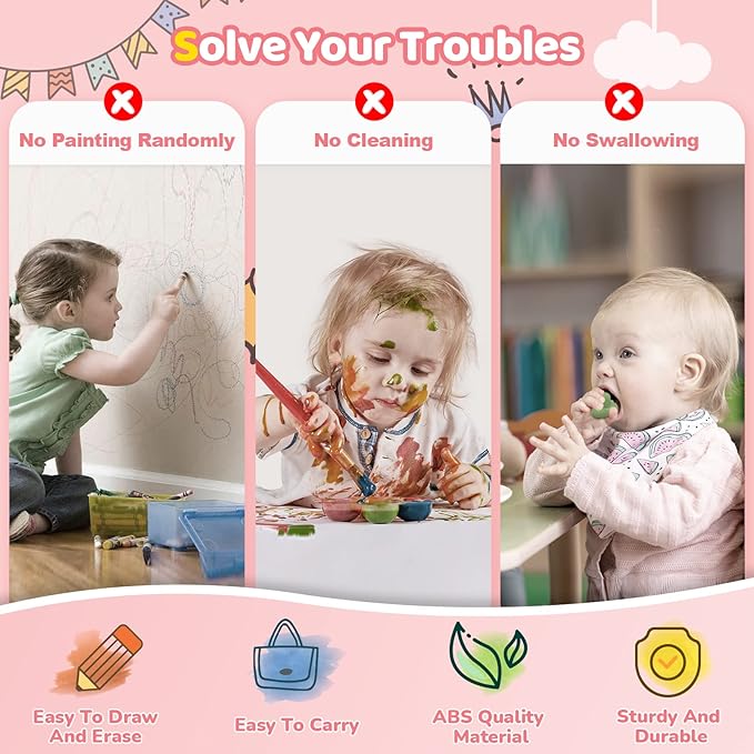 Kikidex Toddler Toys for 1-3 Years, Sturdy Magnetic Doodle Board, Reusable, No Mess, Educational Learning Toys for Kids' Birthday (Rose)