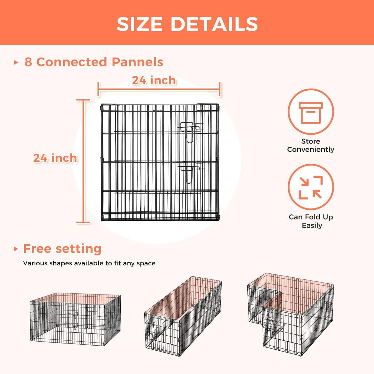 Foldable Dog Playpen 24" Height 8 Panels Metal Exercise Pen with Door - Indoor/Outdoor Puppy Playpen for Small Dogs, Portable Pet Fence for Yard Garden Camping, Black