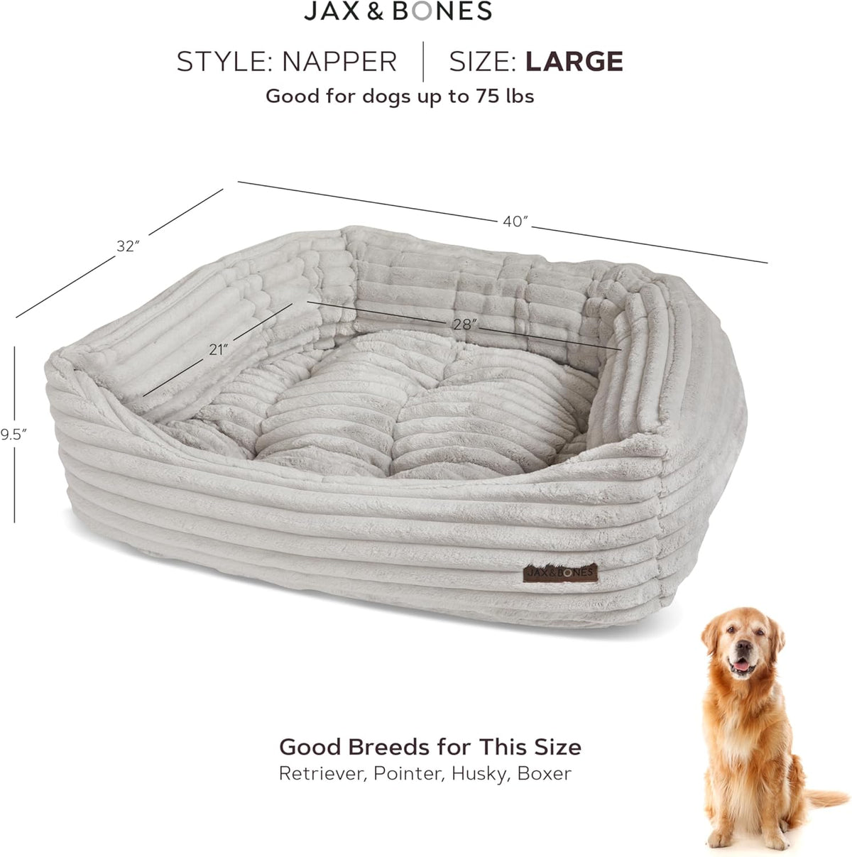 Jax & Bones Dog Napper - Luna Grey Machine Washable Bed for Dogs - Extra Heavy Duty Bolstered Sides - Large Grey Dog Mat | 40 x 32 Inches