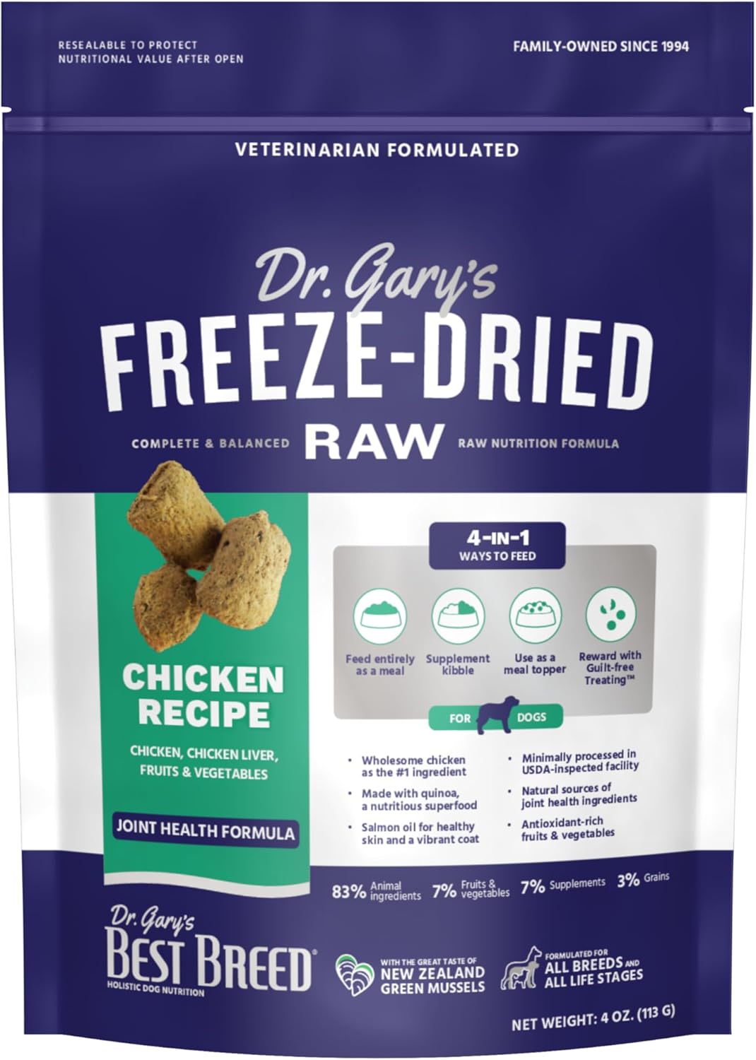 Best Breed Dr. Gary's Freeze-Dried Raw Food, Topper and Treat: Chicken Recipe - 4 oz.
