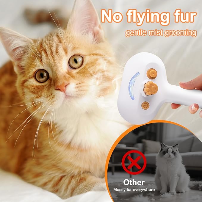 Cat Steam Brush, Pet Steam Brush for Cat & Dog, Mist Spray Comb, Spritz Defur Tool, Water Grooming Kit, Dog Hair Removal Steam Cleaner with Release Button