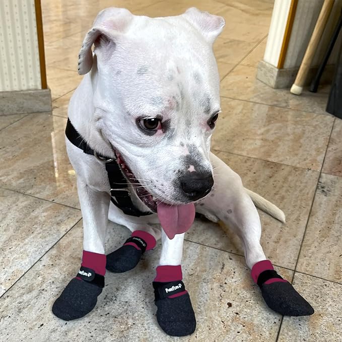 Double Dipped Thick Textured Waterproof Cotton Dog Socks | PawFlex Comfy Pawz Soft Indoor/Outdoor Pet Booties | Non-Slip Silicone Grip at Inner Wrist for No Twisting or Sliding Off| Adjustable Strap