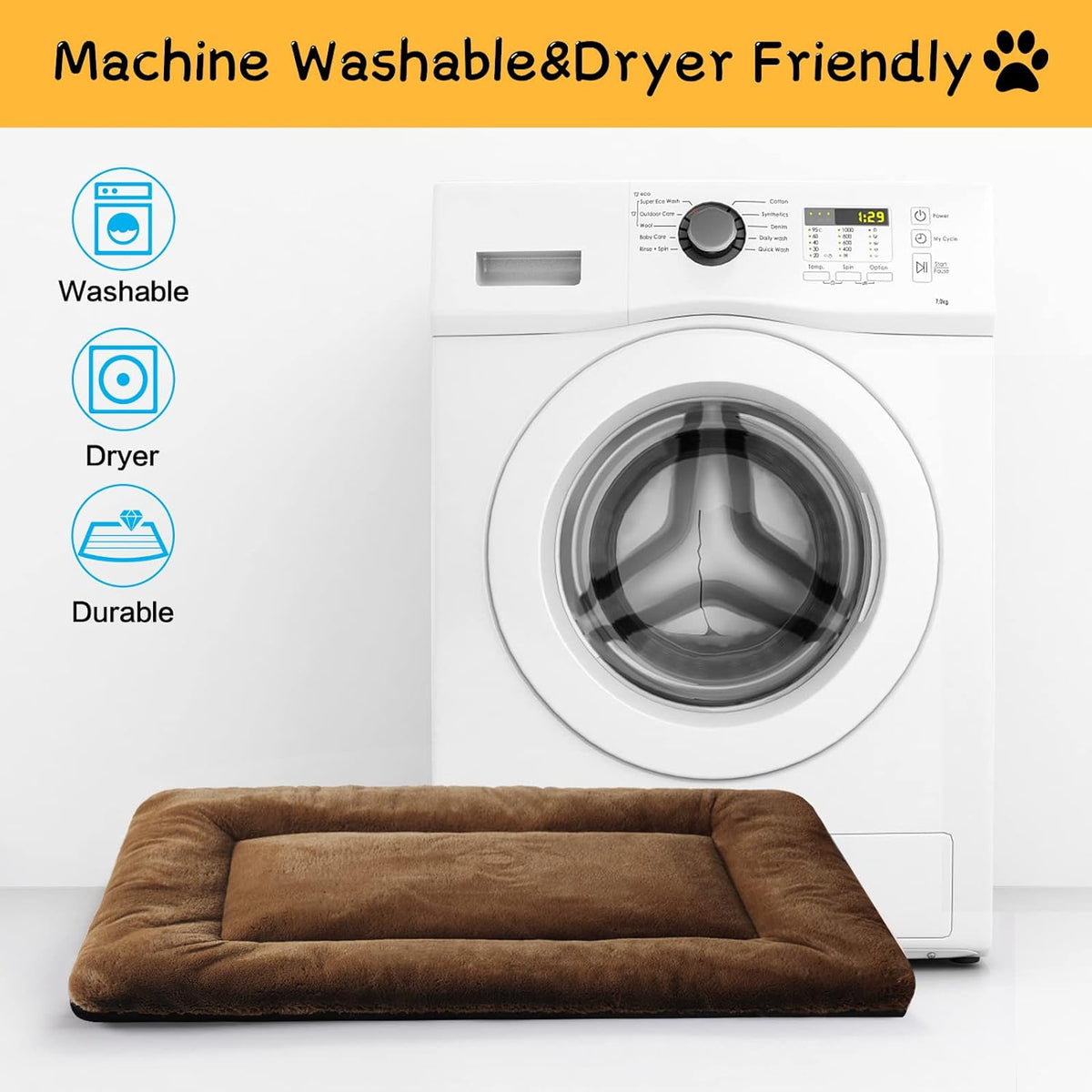 Dog Beds Crate Pad for Medium/Large Dogs Ultra Soft Dog Crate Bed Washable & Anti-Slip Kennel Pad for Dogs Cozy Sleeping Mat,Brown 36inch