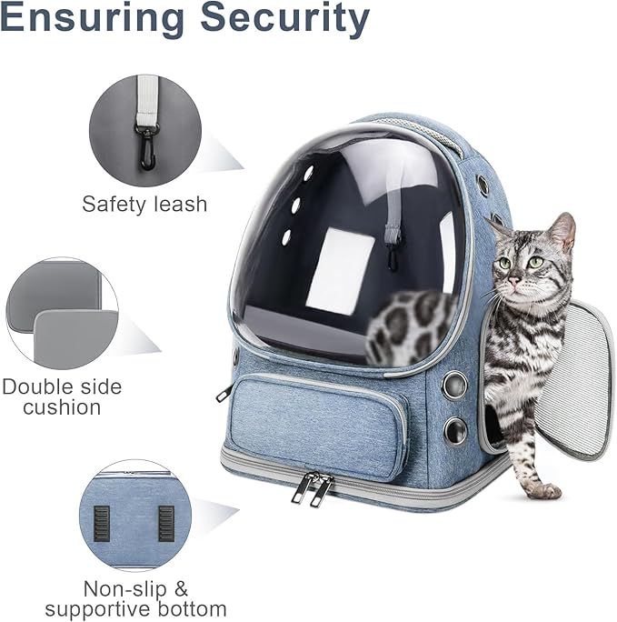 Cat Backpack Carrier, Breathable Cat Bubble Backpack Large Space Cat Carrier Backpack for Kitty Small Dog, Foldable Airline Approved Cat Backpack, Transparent Pet Travel Backpack Up to 20 lbs (Blue)