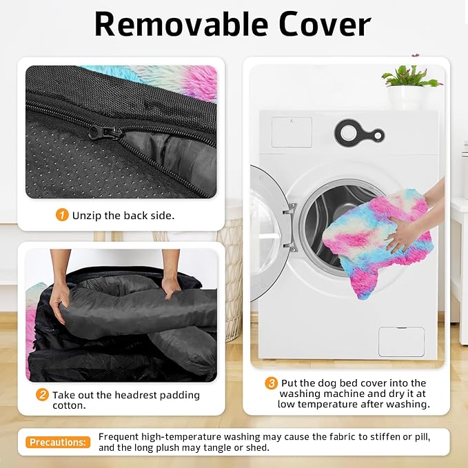 GGIB Calming Dog Bed Fluffy Plush Dog Mat for Furniture Protector with Removable Washable Cover for Large Medium Small Dogs and Cats (Large, Rainbow)