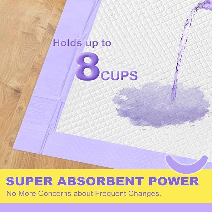 MIZOK Puppy Pads 28x34in Lavender Scented, Dog Pee Pads Extra Large Odor Eliminating Ultra Absorbent Up to 8 Cups, 6 Layers Leak-Proof & Quick-Dry Purple (40 Counts)