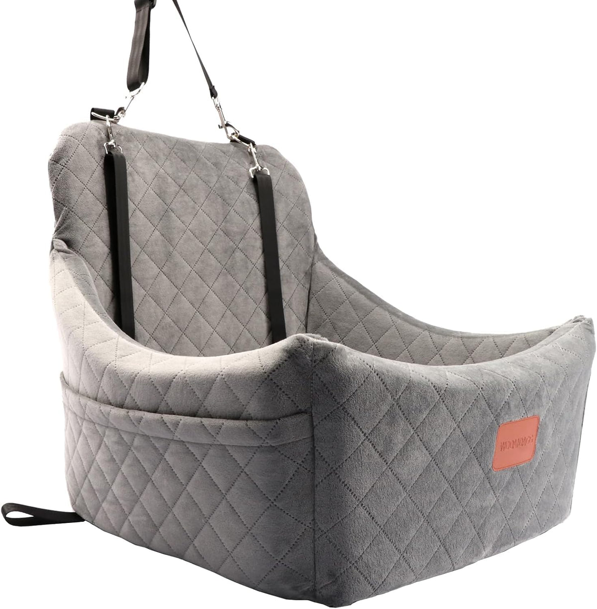 Dog Car Seat for Medium Sized Dog,Pet Travel Car Bed with Seat Belt Channle,Fully Detachable and Washable Car Dog Seat with Adjustable Straps,3 Straps Easy to Install (Grey)