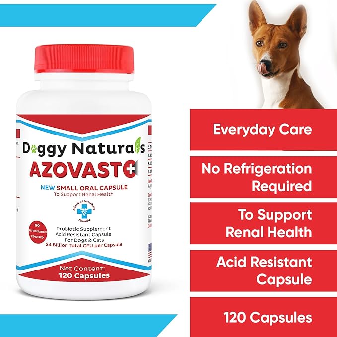 Azovast Plus Kidney Health Supplement for Dogs & Cats, 120ct - NO Refrigeration Required - Help Support Kidney Function & Manage Renal Toxins - Renal Care Supplement Capsule(U.S.A) (120 Caps)