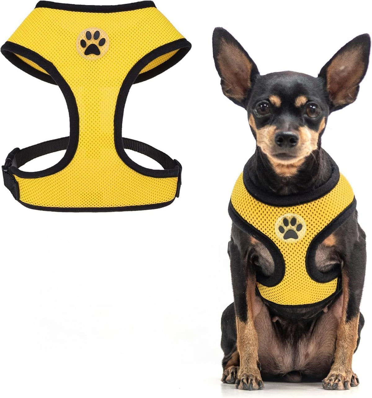 BINGPET No Pull Dog Harness,Soft Mesh Breathable All Weather Vest Harness,Safety Protection Design Durable Adjustable Step-in Easy Walk Dog Harness for Small Medium Large Dogs(Yellow,S)