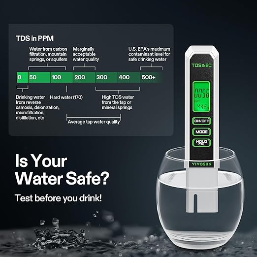 VIVOSUN Digital pH and TDS Meter Kits, 0.01pH High Accuracy Pen Type pH Meter ± 2% Readout Accuracy 3-in-1 TDS EC Temperature Meter for Hydroponics, Pool and Aquarium, Black White, UL Certified