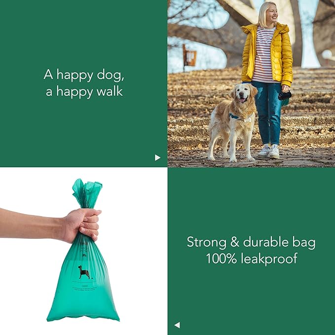 Extended Dog Poop Bags with Dispenser, 1000 Count, Pre-Separated, Lavender Scent, Eco-friendly Material, Extra Thick, 100% Leakproof, 8"x 15.6", Green