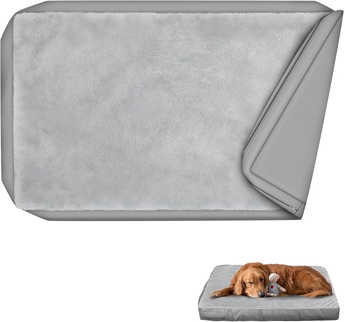 Explore Land Waterproof Dog Bed Cover Machine Washable Fluffy Dog Bed Replacement Cover for 30 Inch Crate, 30Lx20Wx3.5H inch, Gray