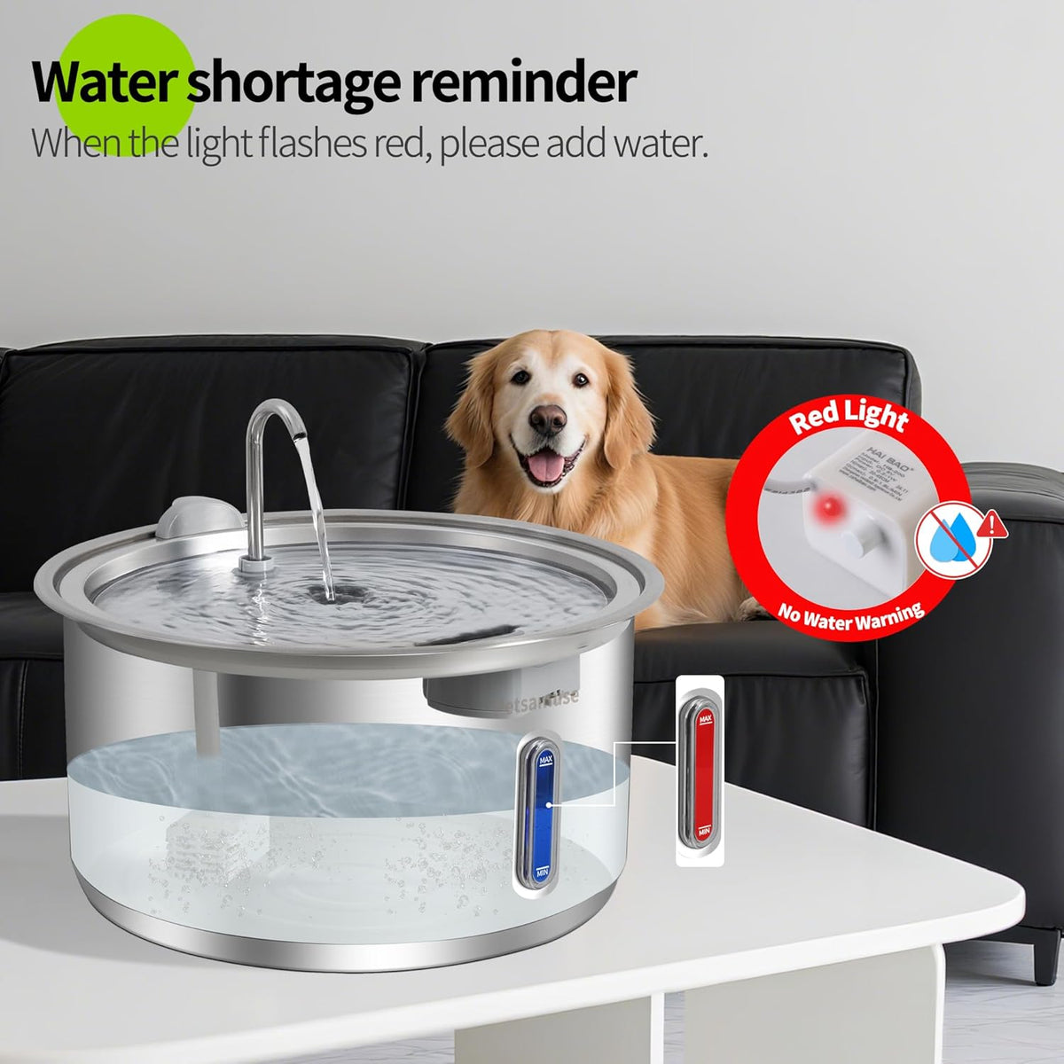 Large Dog Water Fountain, Petsamuse 11L/2.8Gal Automatic Circulating Stainless Steel Water Bowl Dispenser with 15 Replacement Filters, 2 Ultra Quiet Pumps, 2 Spray Modes and a Brush for Multi-Pet