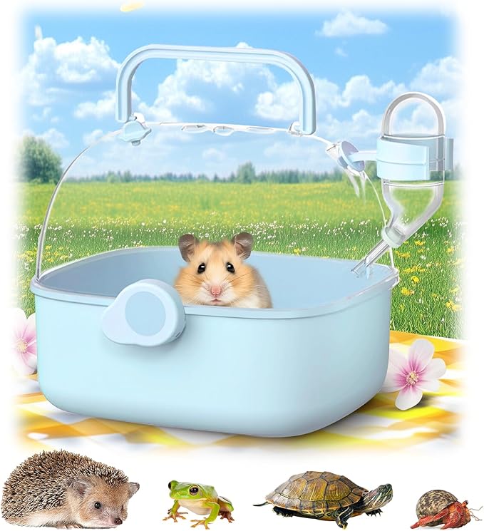 Portable Hamster Carrier Cage for Travel - Acrylic Small Animal Cage with Ventilation Holes,Escape-Proof Hamster Travel Cage for Outdoor Picnics, Vet Visits(Blue)