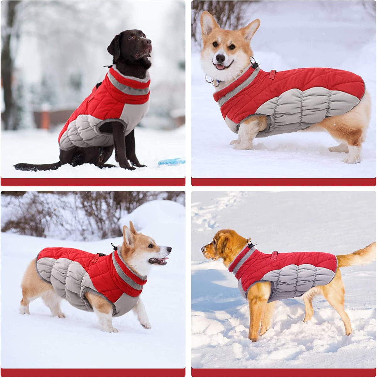 FUAMEY Dog Coat for Small Dogs,Waterproof Dog Winter Jacket with Harness Built in Puppy Cold Weather Coats Reflective Pet Vest with Zipper Warm Fleece Dogs Snowsuit Windproof Red XS