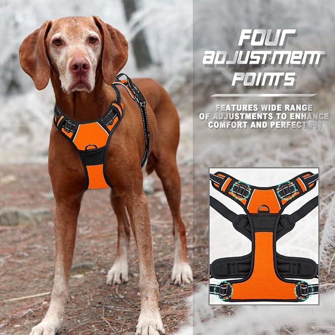 BARKBAY No Pull Dog Harness Front Clip Heavy Duty Reflective Easy Control Handle for Large Dog Walking(Orange,M)