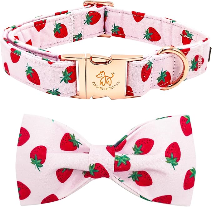 Elegant little tail Dog Collar, Strawberries Print Pet Collar Summer Dog Collar Durable Metal Buckle Dog Collars Cotton Pet Adjustable Dog Collars for Large Dogs
