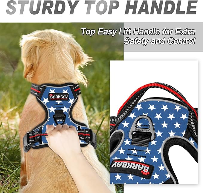 BARKBAY No Pull Dog Harness Front Clip Heavy Duty Reflective Easy Control Handle for Large Dog Walking(Star,M)
