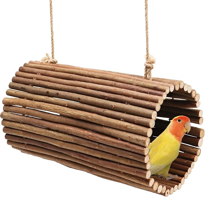 Bird Parrot Swing Toys, Hanging Bird Perch Stand, Natural Willow Wood Parrot Hammock, Bird Cage Accessories, Suitable for Little Bird Parakeets Cockatiels Lovebirds Hamster Rat (6.3" in Diameter)