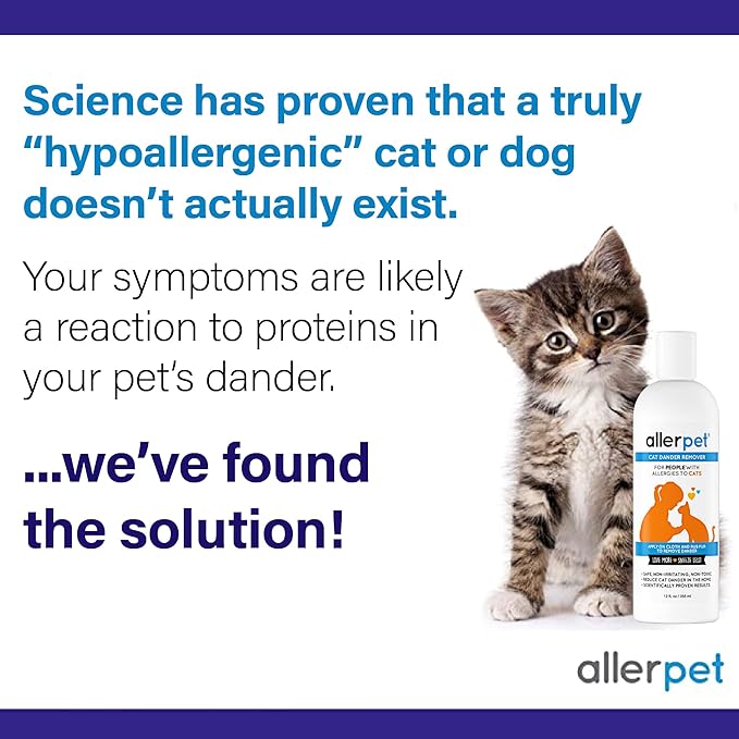 Allerpet Cat Dander Remover w/Free Applicator Mitt - Effective Cat Dander Reduction - Anti Allergen Solution Made in USA - 2 Pack (12oz)