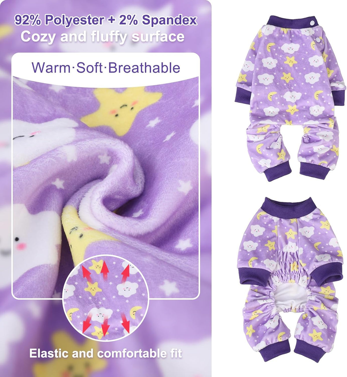 BEAUTYZOO Dog Pajamas Small Sized Dog, Summer Doggie Pajamas for Boy Girl, Soft Strechy Cotton Puppy Pjs Jammies Onesies for Men Women, Pet Jumpsuit Body Suit Cat Apparel Clothes, Purple S
