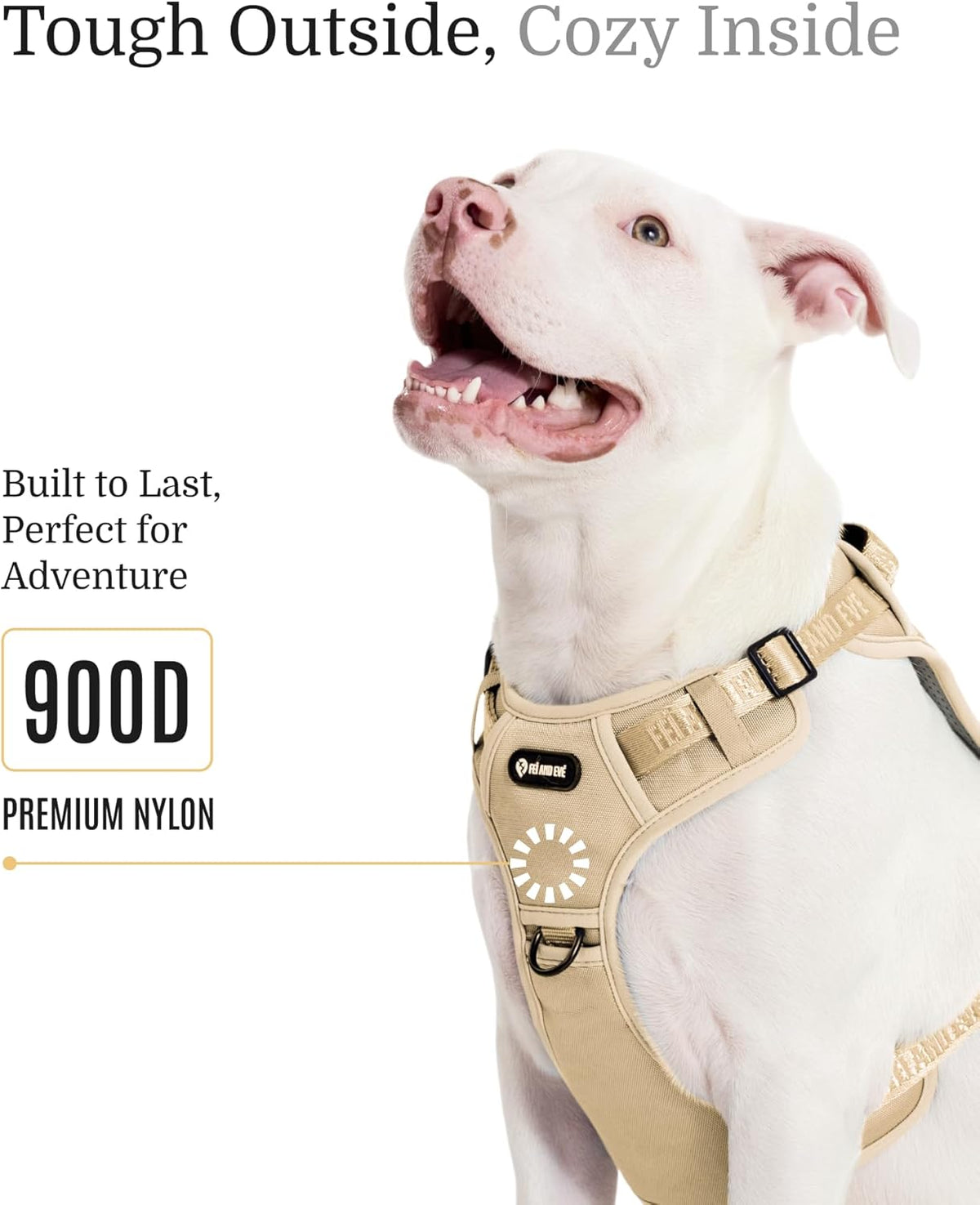 2025 New Edition, Fei & Eve MagEase Dog Harness - 3-Second Magnetic Buckles | 3-Point No-Pull Control | Heavy-Duty 900D Nylon | Dual Safety Handles | Breathable Mesh | Adjustable Fit, Large, Champagne