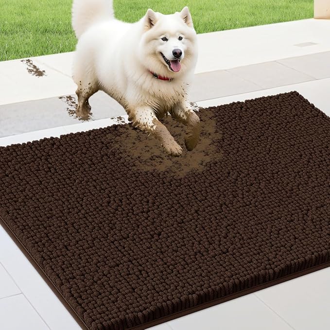 IM HOME 30" x 20" Brown Dog Door Mats for Muddy Paws, Chenille Absorbent Dog Mat, Non Slip Heavy Mud Mat for Dogs, Soft Pet Bed Mat for Entryway, Mud Paws, Inside Floor