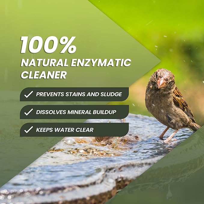 16oz Bird Bath Cleaner, Cleans 80 Gallons of Water, Ideal Fountain Cleaner Safe for Birds, Bird Bath Fountains Clarifier, Liquid Birdbath and Fountain Maintenance, Promotes Clean & Clear Water