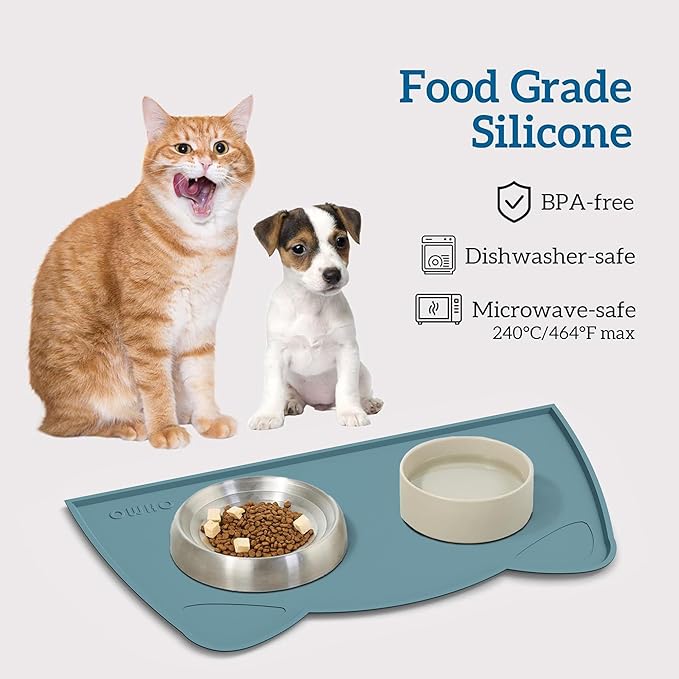 OHMO - Cat Food Mat, Silicone Pet Feeding Mat for Floor Non-Skid Waterproof Dog Water Bowl Tray, Easy to Clean Pet Placemat