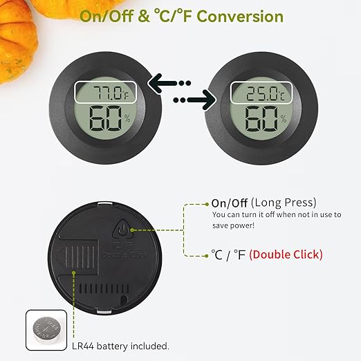 3-Pack Mini Hygrometer & Thermometer, Indoor Outdoor Digital Humidity Meter Gauge Temperature, ℉/℃, for Home, Office, Reptile, Car, Greenhouse, Lab, Terrarium, Cellar.. A01 Black