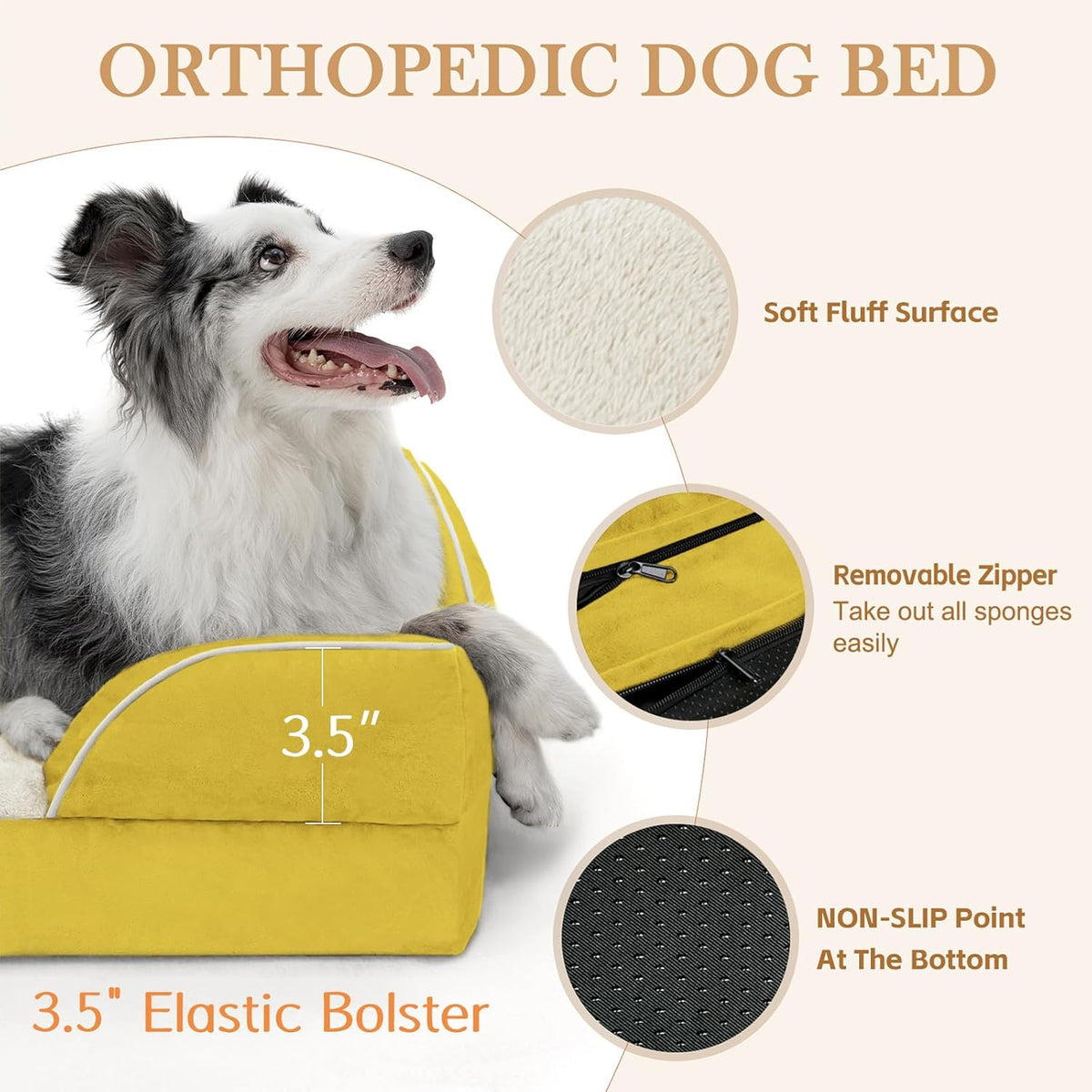 Comfort Expression Small Dog Beds Waterproof Orthopedic Foam Dog Sofa Beds for Small Dogs Comfy Pet Bed with Washable Removable Cover & Non-Slip Bottom(X-Small,Spicy Mustard)