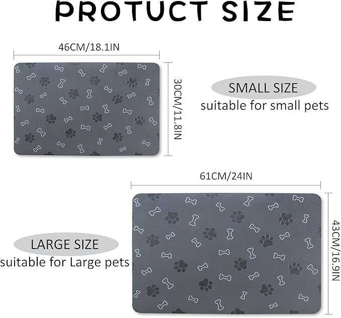 Pet Cat Dog Food Mat Non Slip Mat for Dog Water Bowl Mat Quick Dry Absorbent Cat Feeding Mat, 24 * 16.9 in, Black