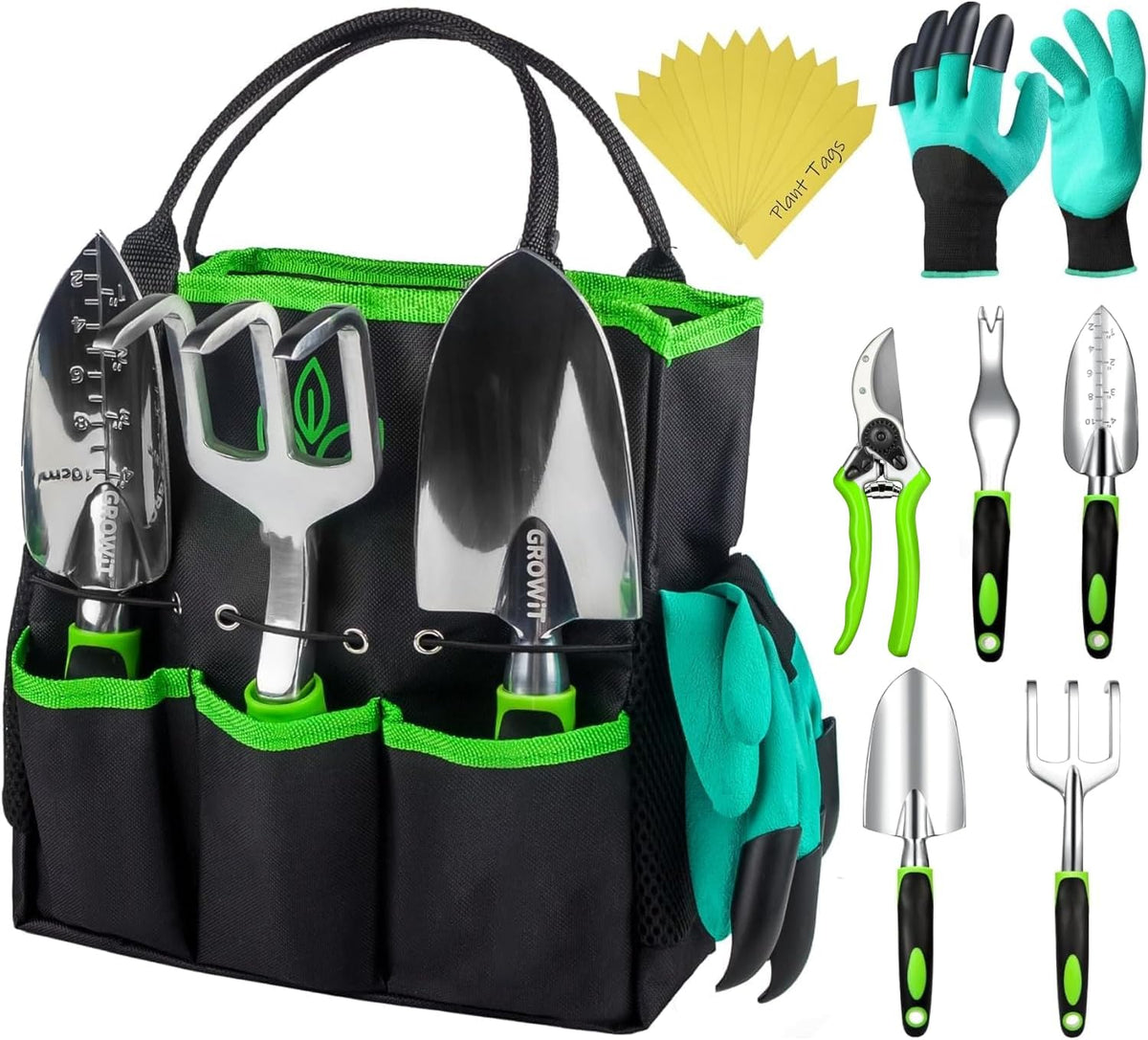GROWIT Heavy Duty Gardening Tools - 22-Piece Gardening Gifts for Women, Men, Mom, Dad - Durable, Ergonomic Garden Tools Set