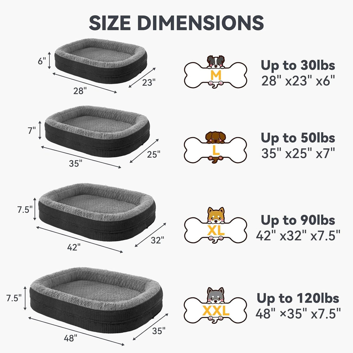 JOEJOY Orthopedic Dog Bed for Extra Large Dogs, Egg-Crate Memory Foam Pet Bed with Bolster Sides, Waterproof Lining, Removable Washable Cover & Non-Slip Bottom, Black