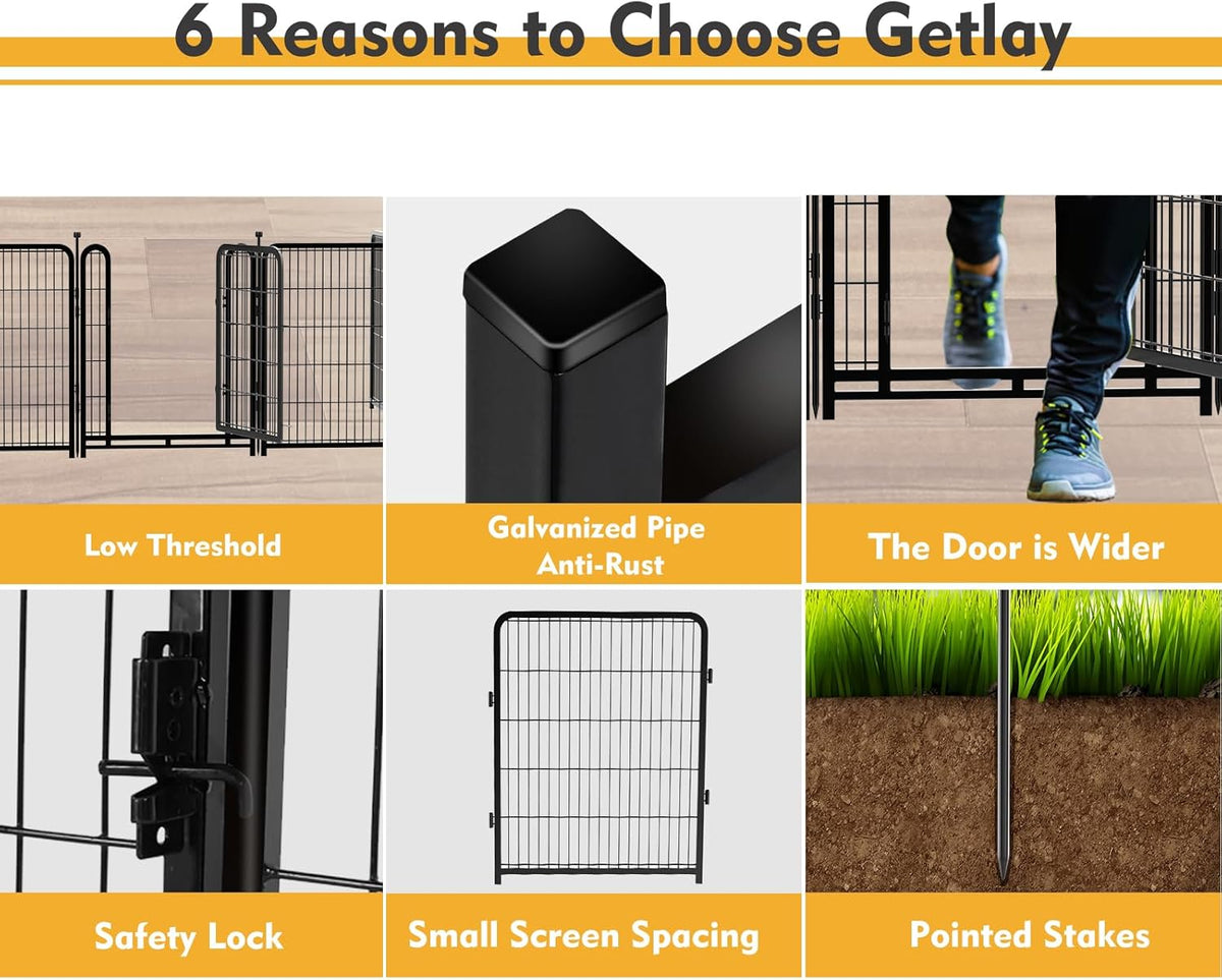 Dog Playpen 24 inch(H) 16 Panels Dog Fence Outdoor for Yard. Metal Dog Pen Heavy Duty Pet Puppy Exercise Pen for Rv Camping Garden Yard, Wide Door Low Threshold Dog Fence Total 31.4 Ft(L)